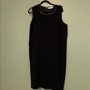 Black Tahari wool dress crystal neckline 18